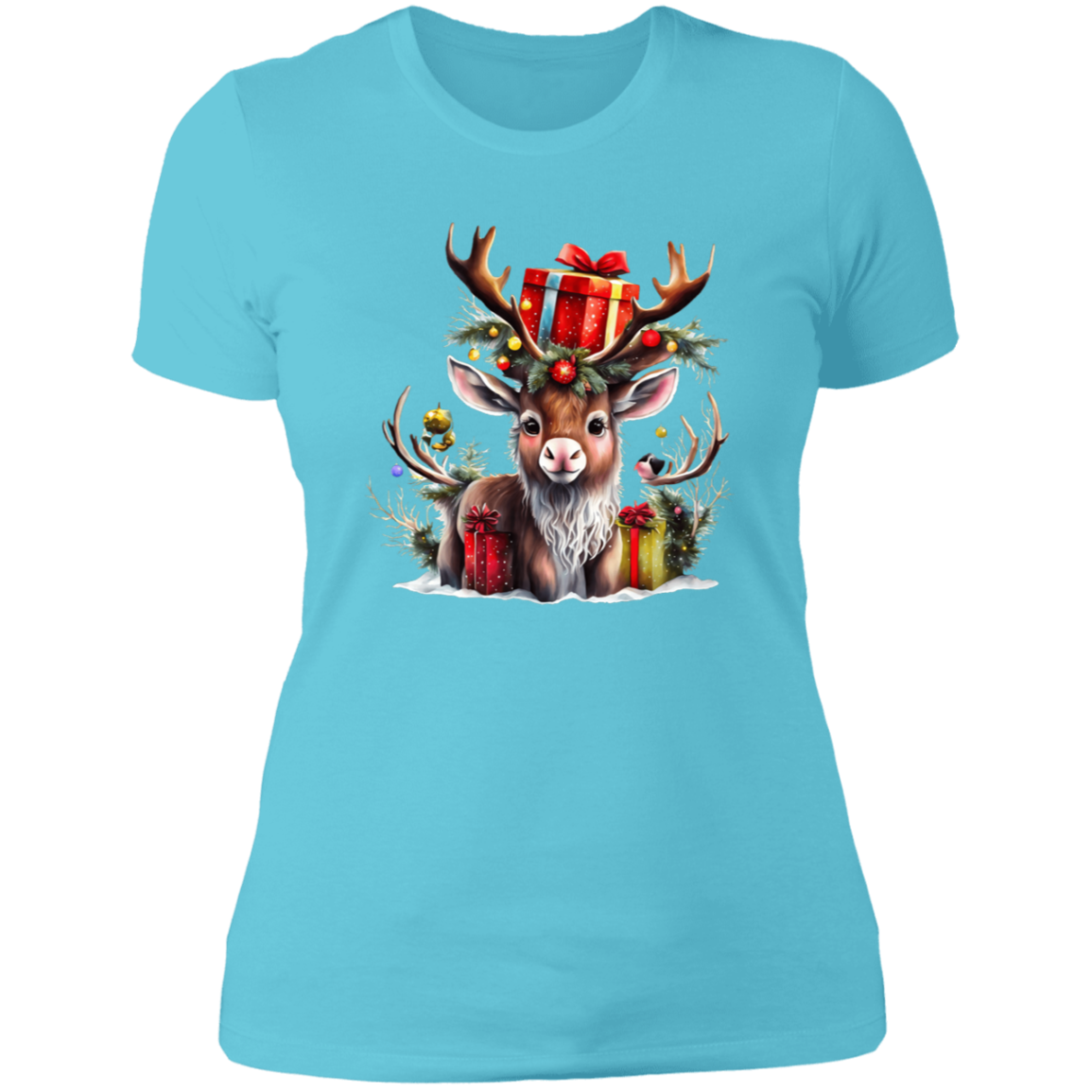 Cute Reindeer with Antlers and Presents Ladies' Boyfriend T-Shirt