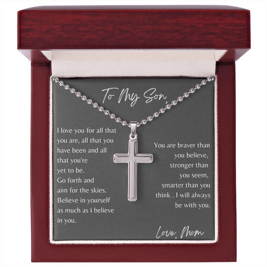 Stainless Cross Necklace W/Ball Chain - To My Son