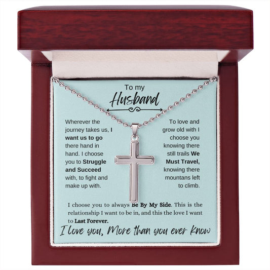 Stainless Cross Necklace with Ball Chain -  To My Husband