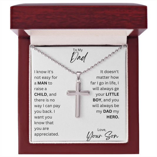 Stainless Cross Necklace with Ball Chain - To my Dad