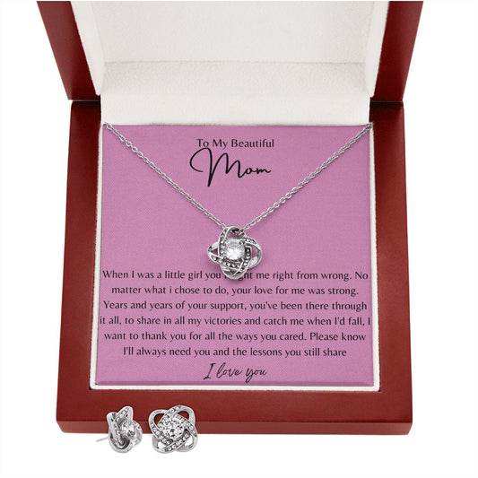 Love Knot Earring & Necklace Set - To My Beautiful Mom