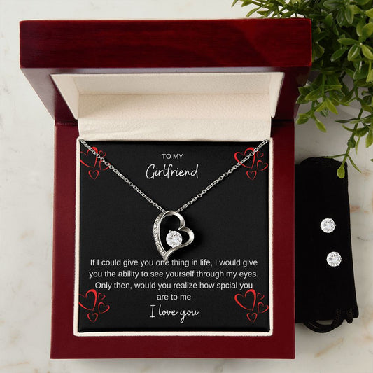 Forever Love Necklace and Cubic Zirconia Earring Set - To My Girlfriend